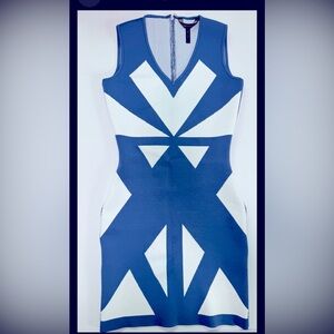 BCBG Maxazria Dress XS Blue Evinna Geometric Jacquard Dress XS Stretchy Glam